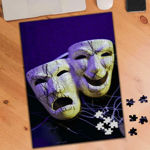 Gülen ve Şaşkın Maske Resmi 240 Parça Puzzle Yapboz-69901