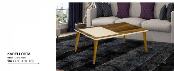 Orta Sehpa 11815 OSM KARELİ Model Parlak Ceviz Krem Kayın İnce torna ayak El yapı