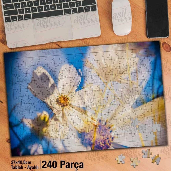 Asil Hobi Beyaz Çiçek - Çift Pozlama - Beyaz Yapboz -Ayak Destekli Çerçeveli 240 Parça Puzzle