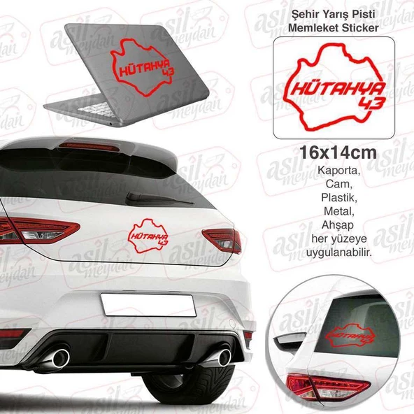 Kütahya İli 43 Plaka Kodu Memleket Kırmızı Yarış Pisti Sticker - Oto Araba Etiket, Aksesuar