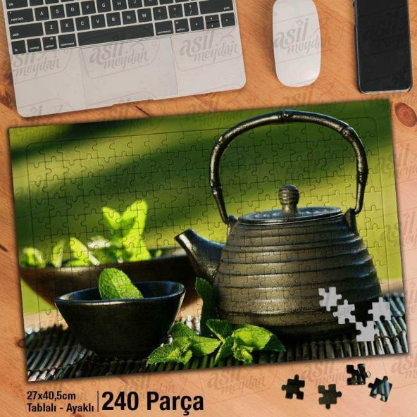 Asil Hobi Demlik - Yeşil Taze Çay - Doğal Yapboz-Ayak Destekli Çerçeveli 240 Parça Puzzle