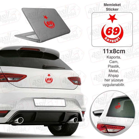 Bayburt Plaka 69 Ay Yıldız Kırmızı Sticker, Araba, Araç, Etiket, Aksesuar, Tuning, Modifiye, Arma