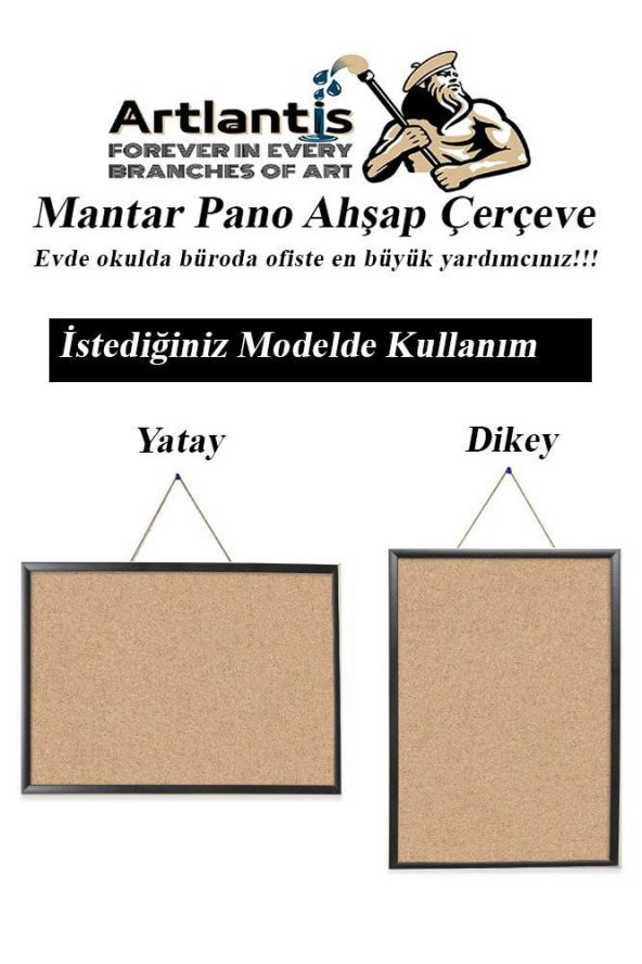 Mantar Pano Mdf Çerçeve 60x90 cm 1 Adet Harita Çivisi Hediyeli Duvara Monte Mantar Çerçeve Evde Okulda Büroda Ofiste - 2