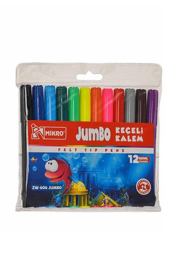 Jumbo Keçeli Kalem 12 Renk 1 Paket 12 li Jumbo Keçeli Kalem 1 Adet Su Bazlı Canlı Renkler