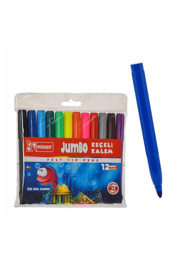 Jumbo Keçeli Kalem 12 Renk 1 Paket 12 li Jumbo Keçeli Kalem 1 Adet Su Bazlı Canlı Renkler - 3