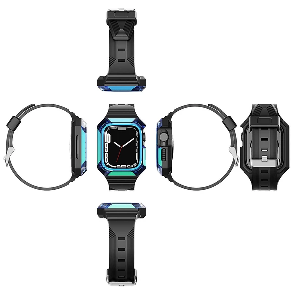 Apple Watch 40mm Zore KRD-88 Sert PC Kasa Koruyuculu Silikon Kordon - Resim 9