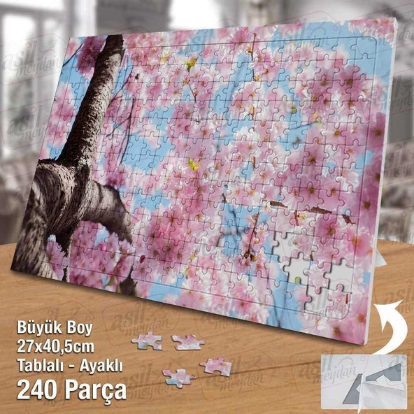 Bahar Çiçekler- Pembe Çiçek - Ağaç - Doğa Yapboz -Ayak Destekli Çerçeveli 240 Parça Puzzle