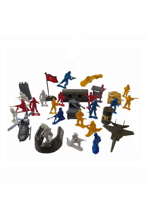 Oyuncak Asker Seti 35 Parça 1 Paket Mini Figürler Uçak Helikopter Tank Asker Set Strateji Taktik Oyun Seti - 3