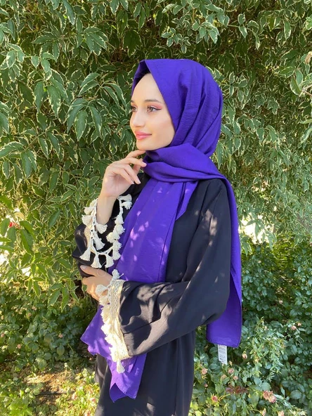 Siyane Scarf Kendinden Kırışık Kumaş Tek Renk Jazz Şal 00516  MOR ürün görseli