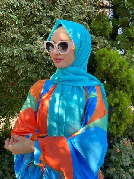 Siyane Scarf Kendinden Kırışık Kumaş Tek Renk Jazz Şal 00516 OKYANUS - 2