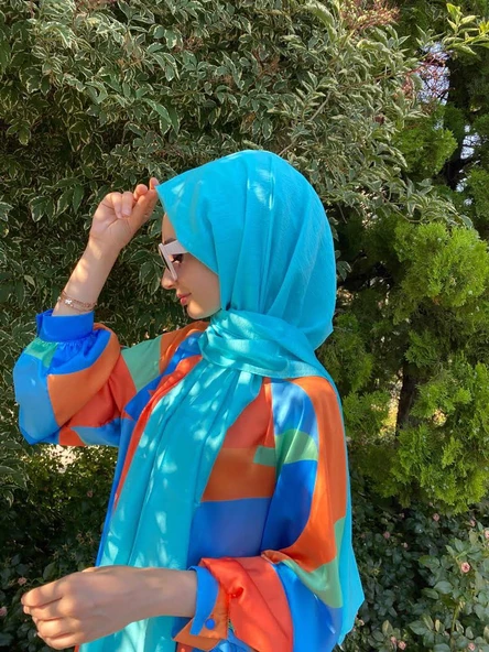 Siyane Scarf Kendinden Kırışık Kumaş Tek Renk Jazz Şal 00516 OKYANUS