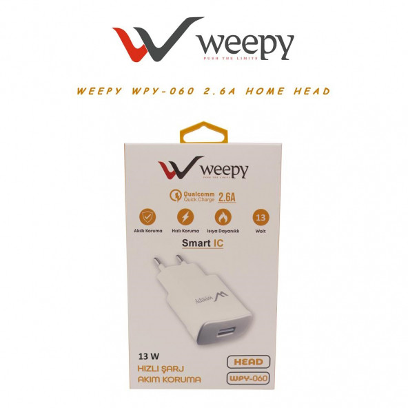 Weepy Wpy-060 2,6 Amper 13 Wolt Sadece Akım Koruyuculu Hızlı Şarj Adaptörü/Başlık