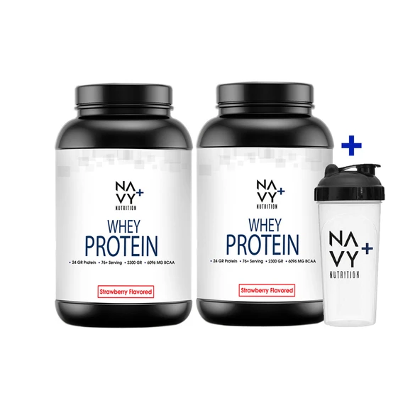Navy Plus 2 Adet 2300 GR Whey Protein Tozu Çilek Aromalı + Shaker
