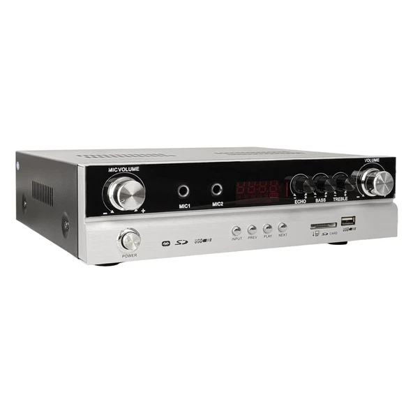 Ayt Magicvoice Mv-22561 2X50 Watt Amfi Usb Sd Bluetooth Uk Stereo 2 Mikrofonlu Girişli Trafosuz Anfi
