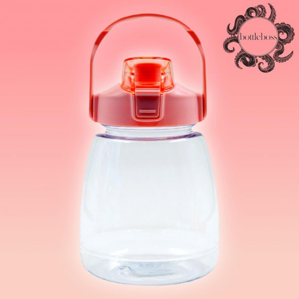 BottleBoss Taşıma Askılı Pipetli Şeffaf Matara 1200 Ml Sticker HEDİYELİ Pembe