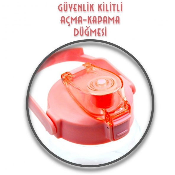 BottleBoss Taşıma Askılı Pipetli Şeffaf Matara 1200 Ml Sticker HEDİYELİ Pembe - 3