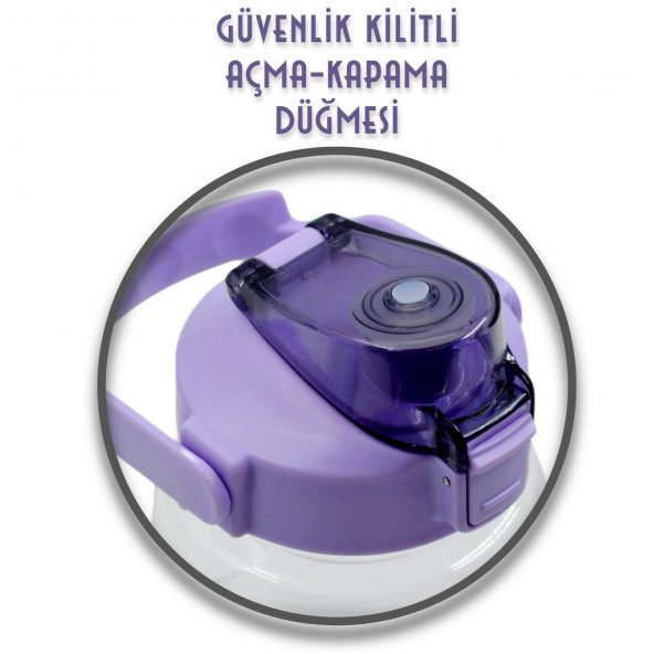 BottleBoss Taşıma Askılı Pipetli Şeffaf Matara 1200 Ml Sticker HEDİYELİ Mor - 3