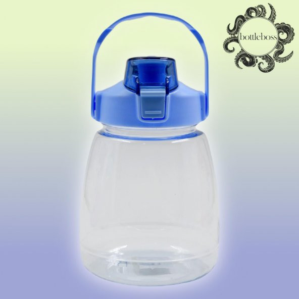 BottleBoss Taşıma Askılı Pipetli Şeffaf Matara 1200 Ml Sticker HEDİYELİ Mavi