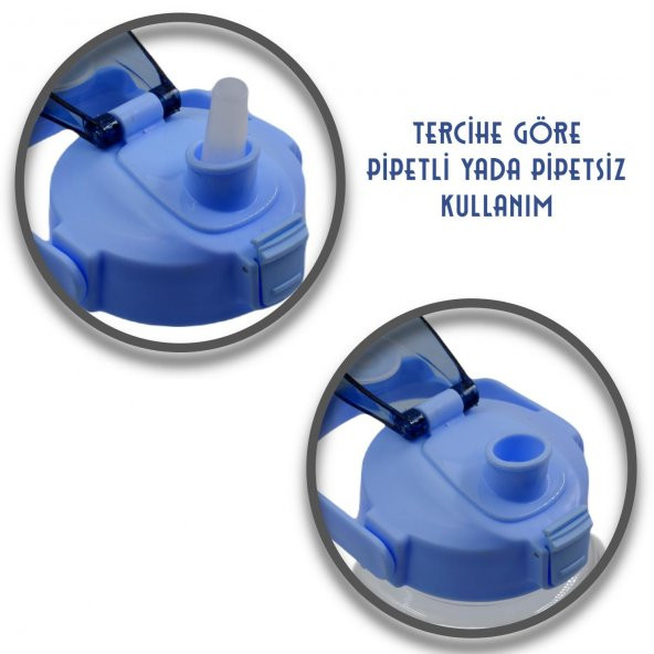 BottleBoss Taşıma Askılı Pipetli Şeffaf Matara 1200 Ml Sticker HEDİYELİ Mavi - 4