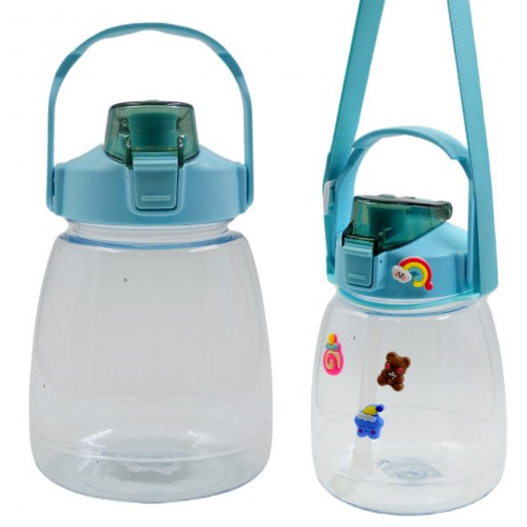 BottleBoss Taşıma Askılı Pipetli Şeffaf Matara 1200 Ml Sticker HEDİYELİ Yeşil - 6