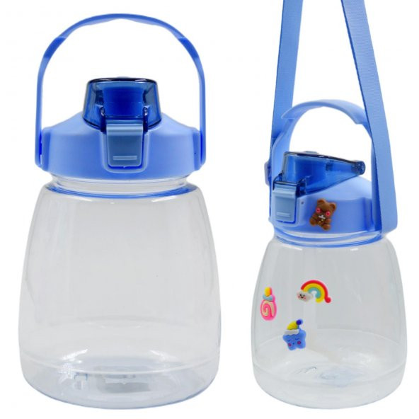 BottleBoss Taşıma Askılı Pipetli Şeffaf Matara 1200 Ml Sticker HEDİYELİ Mavi - 6