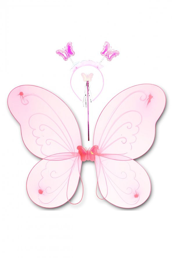 Doğum Günü Kostümü Kelebek Kanat, Asa Ve Taç 3lü Set