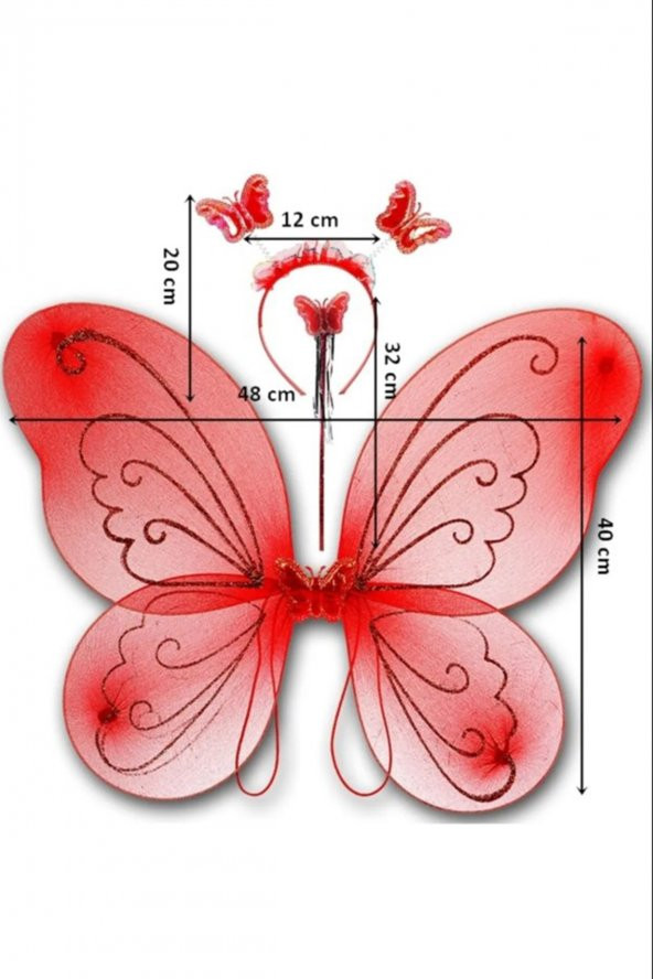 Doğum Günü Kostümü Kelebek Kanat, Asa Ve Taç 3lü Set