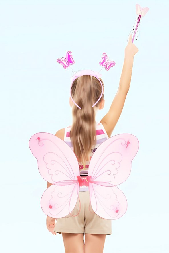 Doğum Günü Kostümü Kelebek Kanat, Asa Ve Taç 3lü Set - 3