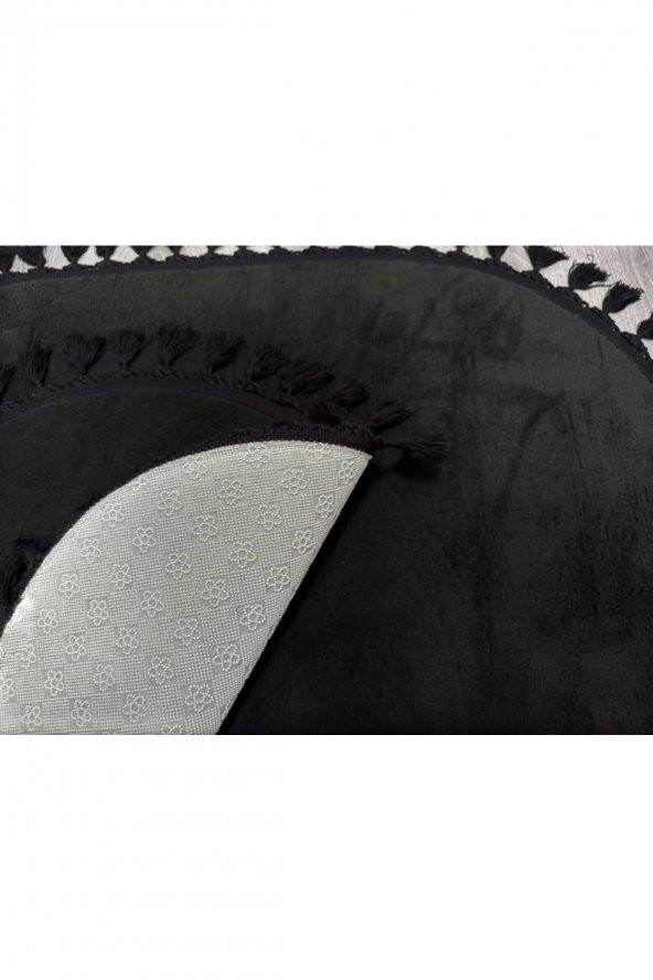 Orkide Home Dekoratif Modern Simirna Peluş Siyah Ponpon Saçaklı Oval Klozet Takımı - 2