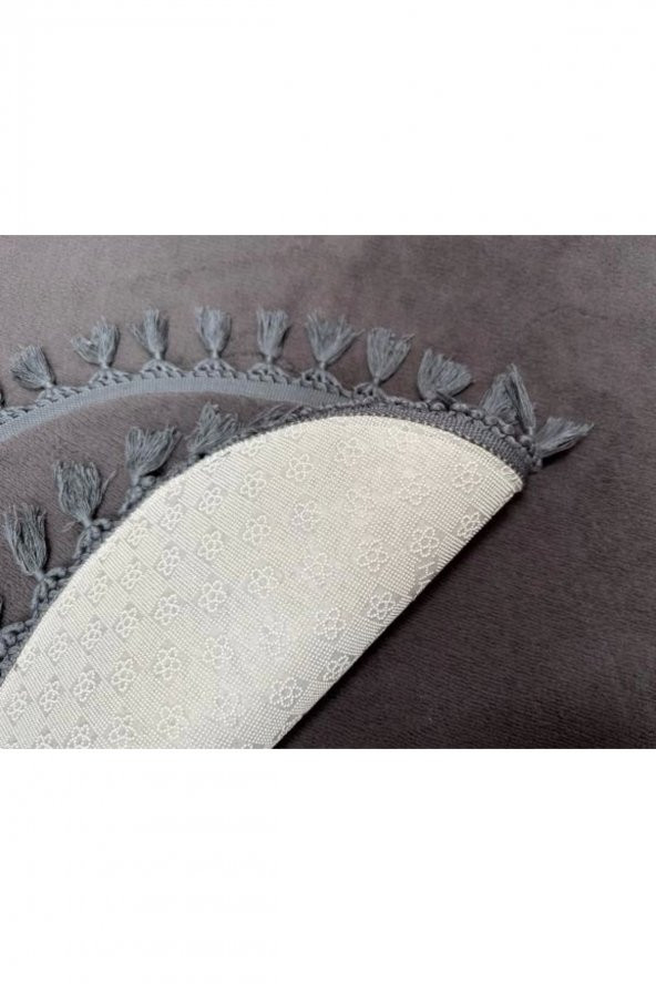 Orkide Home Dekoratif Modern Simirna Peluş Antrasit Ponpon Saçaklı Oval Klozet Takımı - 2