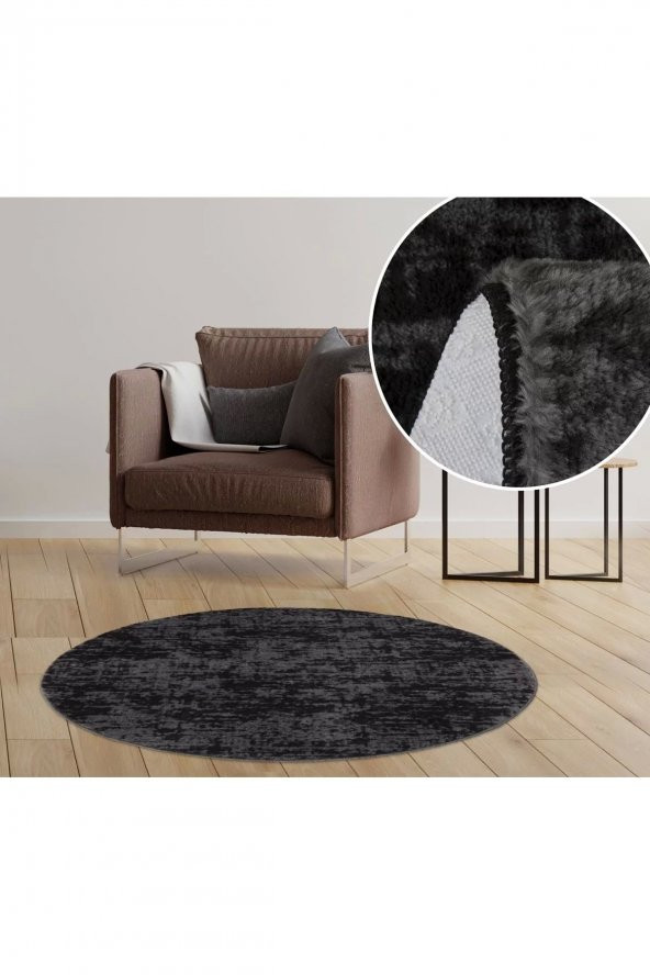 Orkide Home Jel Kaymaz Taban Peluş Siyah Yuvarlak Halı  SİYAH 120 x 120 - 2