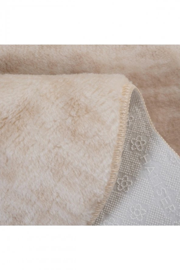 Orkide Home Modern Dekoratif Halı Jel Kaymaz Taban Peluş Puffy Kalp Model Bej  Paspas Takımı 70x100- - 3