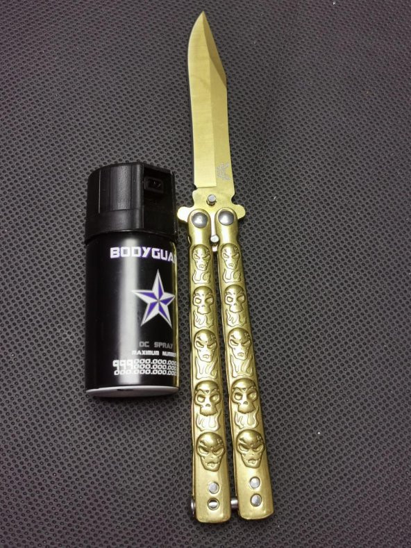 21 cm Benchmade Gold Renk Kelebek ve BODYGUARD GAZ