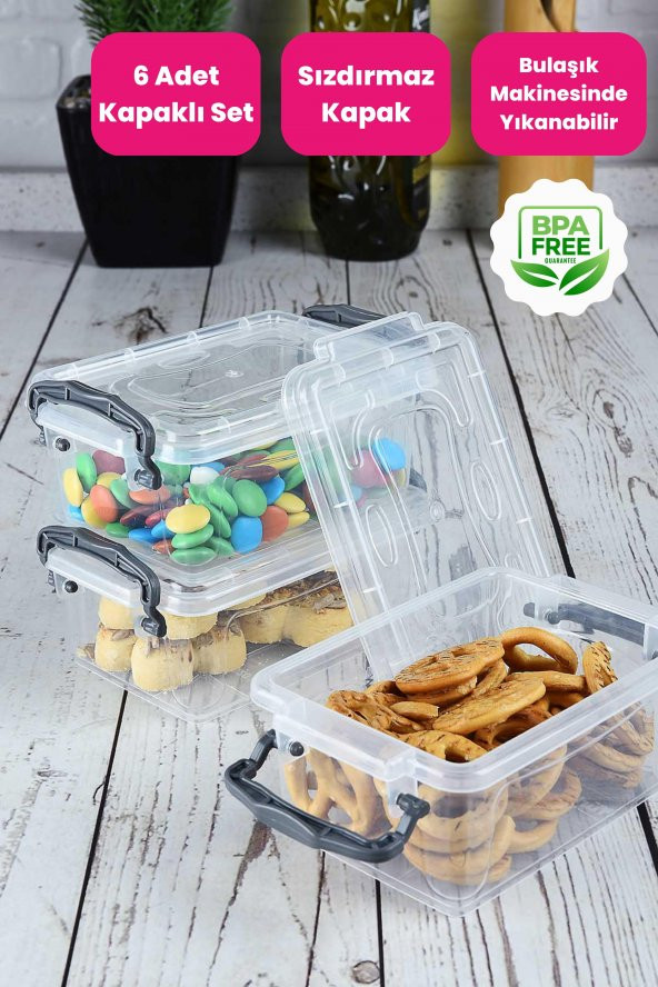6lı Kilit Kapaklı Buzdolabı Organizer Ve Yemek Erzak Saklama Kabı Seti 0.5 Lt - 1