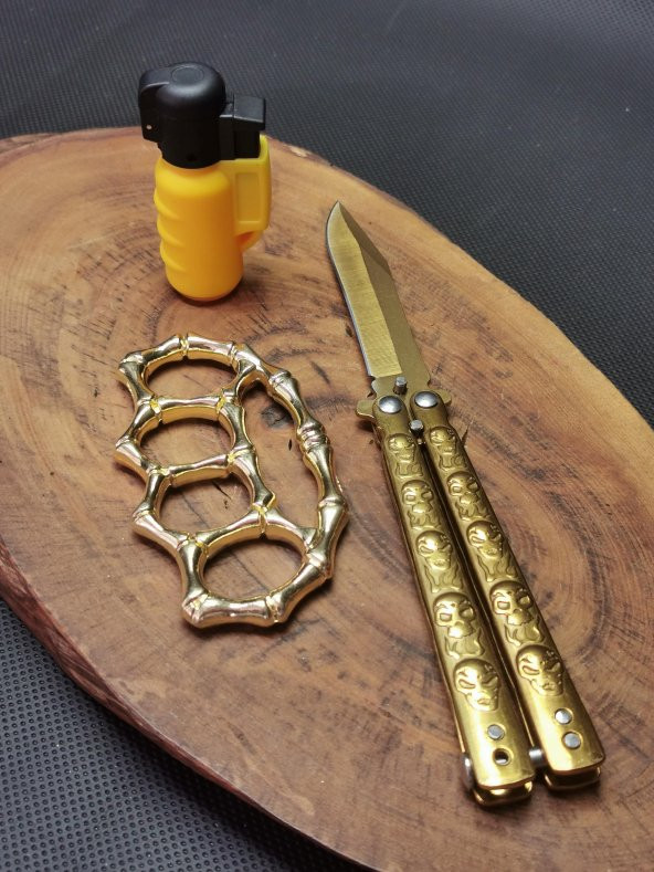 3lü Gold Kelebek Musta Ve Cakmak Set