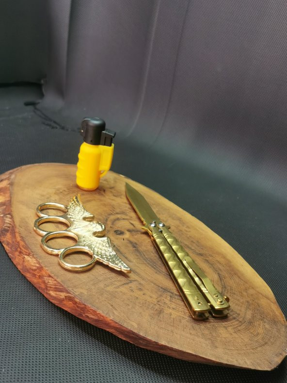 3lü Gold Kelebek Musta Ve Cakmak Set