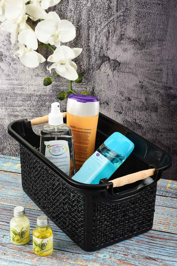 Woow Desen Ahşap Saplı Çok Amaçlı Organizer Sepet 7 LT - Siyah