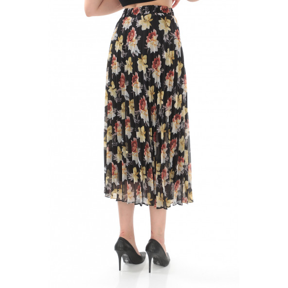 SORALLİNE KADIN PLİSOLEY ETEK 786 ŞİFON EMPİRME GÜL - 3