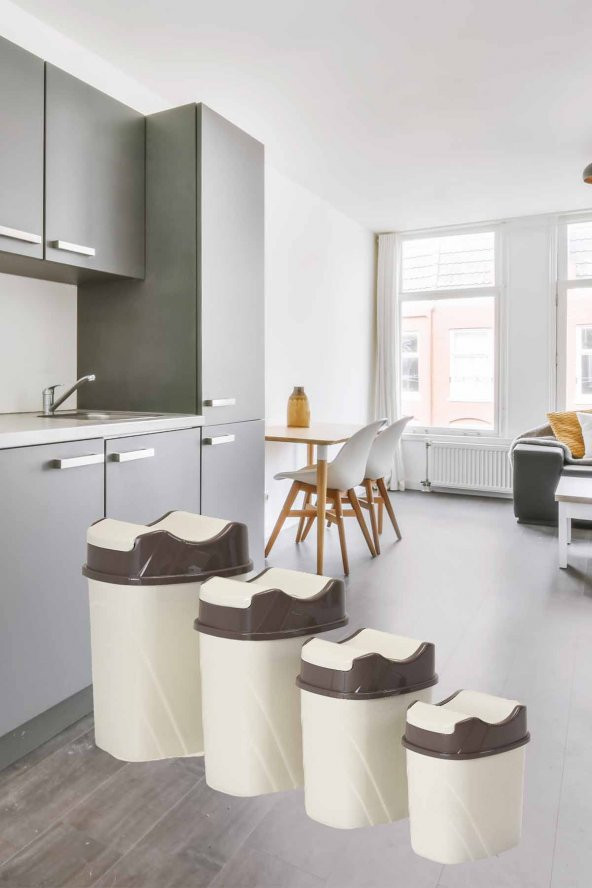 Yutan Kapaklı 4 Boy Mutfak Banyo Çöp Kovası 25 Lt - Krem