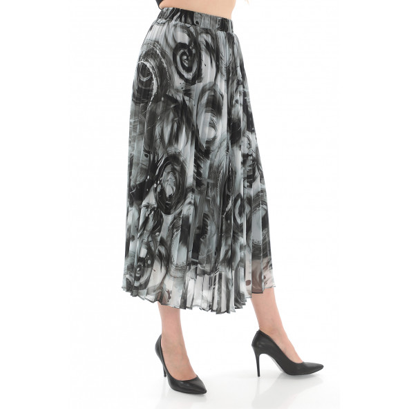 SORALLİNE KADIN PLİSOLEY ETEK 786 ŞİFON EMPİRME GRİ - 2