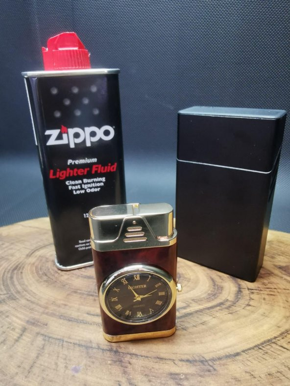 İsme Özel Saatli 1 Torch Çakmak,Zippo Benzin ve Tabaka Seti