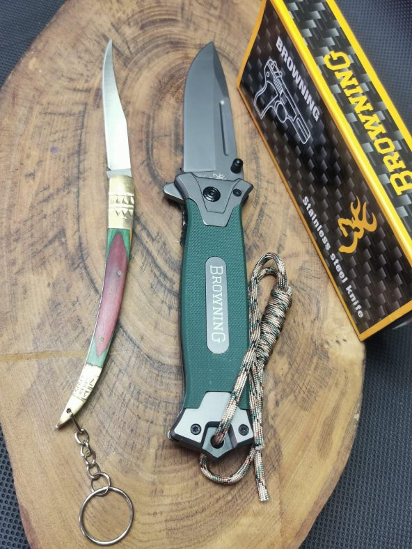 İsme Özel Yeşil İpli Browning Pro Çakı ve Kılçık Çakı