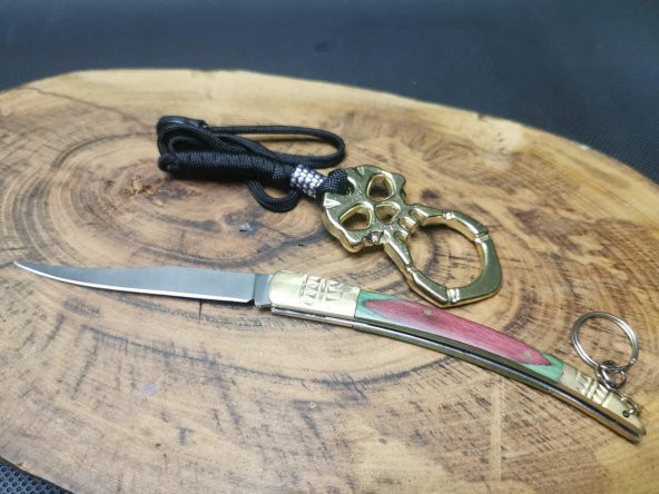18 cm Ahşaplı Kılçık Çakı ve İpli Parmak Musta
