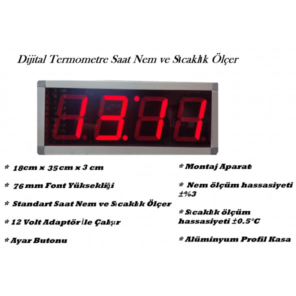 Elimkon Dijital Termometre Saat Nem Ve Sıcaklık Ölçer 76 Mm Display 76 mm Display