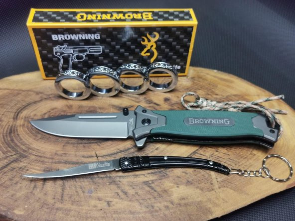 Kamp Outdoor Borwning Yeşil İpli 21 cm Avcı Çakısı ve Seti