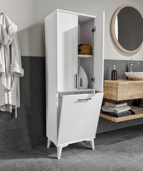 Merlin Mobilya OSKAR KİRLİ SEPETLİ BANYO DOLABI - 2