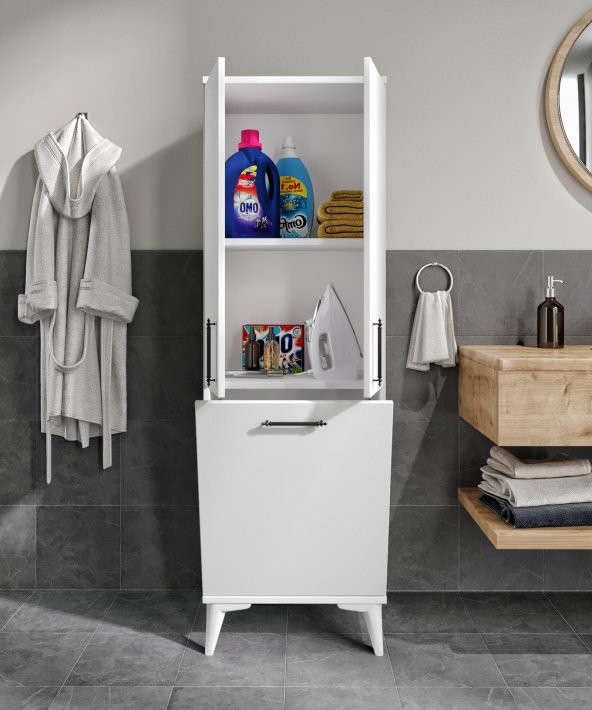 Merlin Mobilya OSKAR KİRLİ SEPETLİ BANYO DOLABI - 3