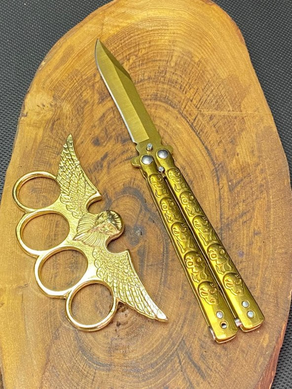 21 cm Gold Kelebek ve Gold Baykuş Musta Seti