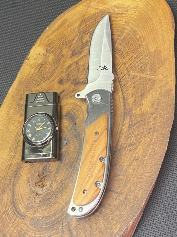 Browning 21 cm Avcı Çakı + Saat Çakmak Seti