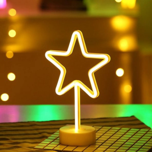 Neon Işıklı Yıldız Masa Gece Lambası USB+Pil
